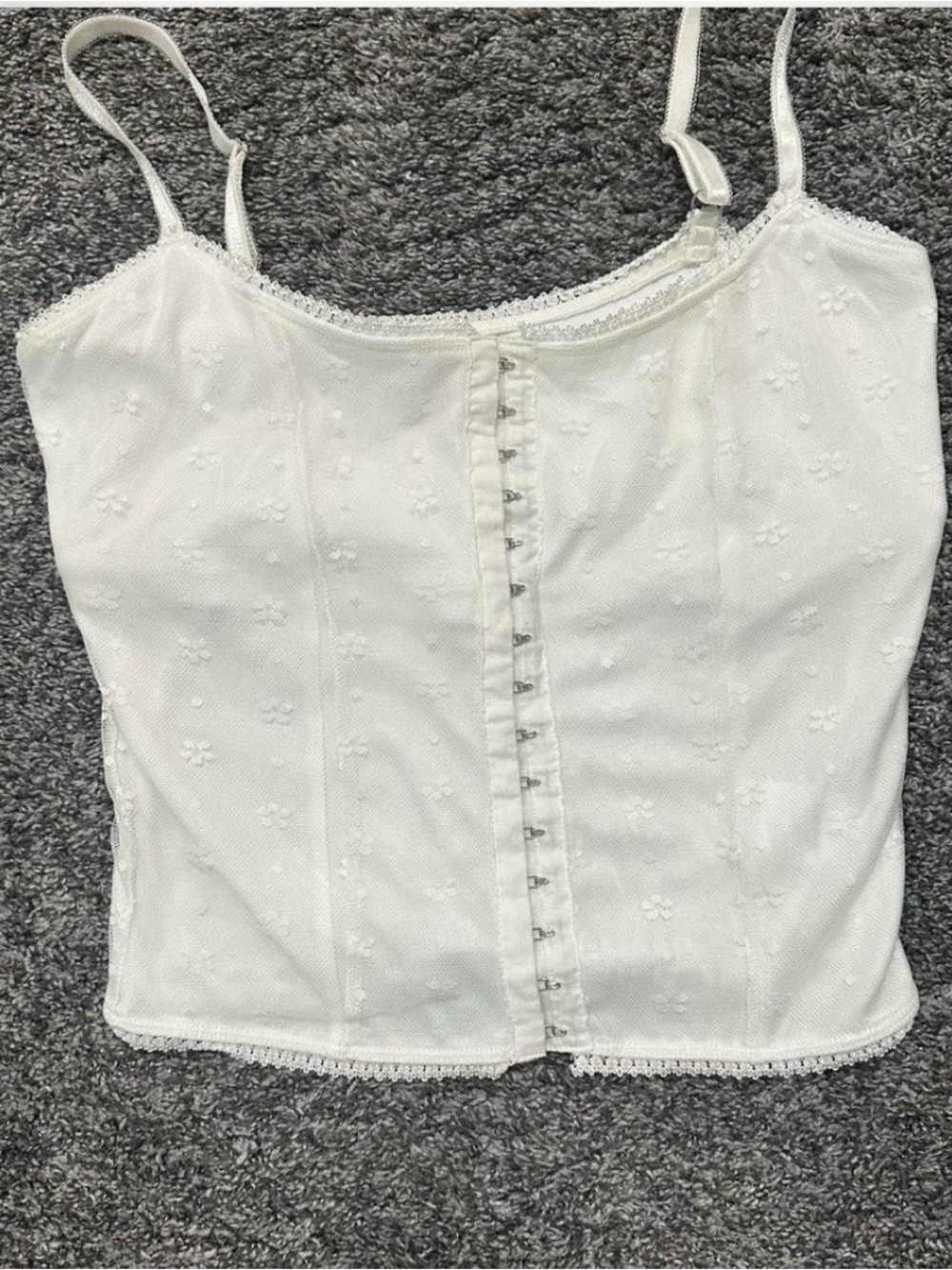 UNIF White Floral Lace-Trim Corset Cami